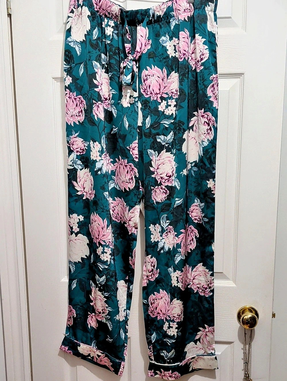 Floral Wide-Leg Pants in Teal & Pink